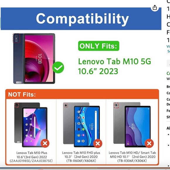 5 PACK ! Case Lenovo Tab M10 5G 10.61-Inch Android 13 Tablet, Slim Hard Back NEW - Picture 2 of 7